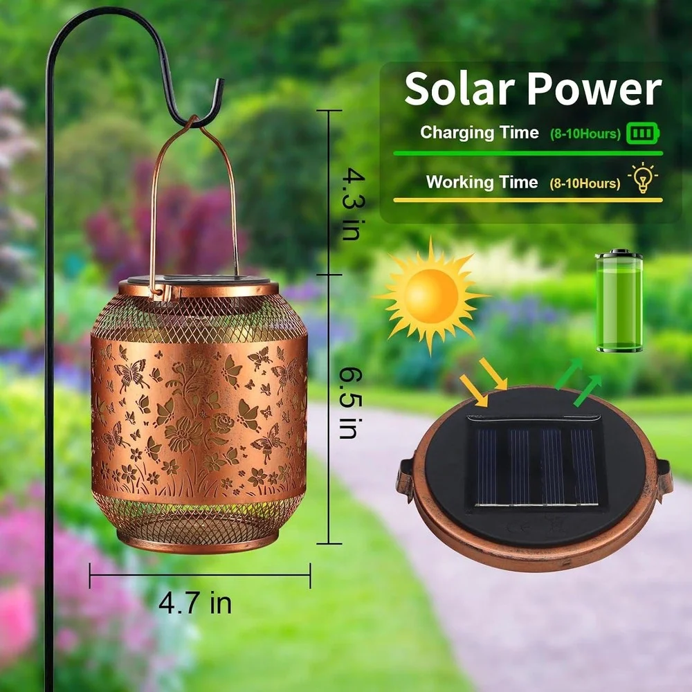 2 Pack Hummingbird Solar Lanterns Outdoor Hanging Garden Lights Waterproof